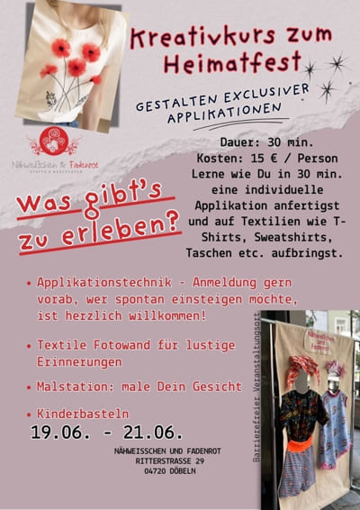 Bild Kreativkurs zum Heimatfest bei Nähweißchen & Fadenrot!